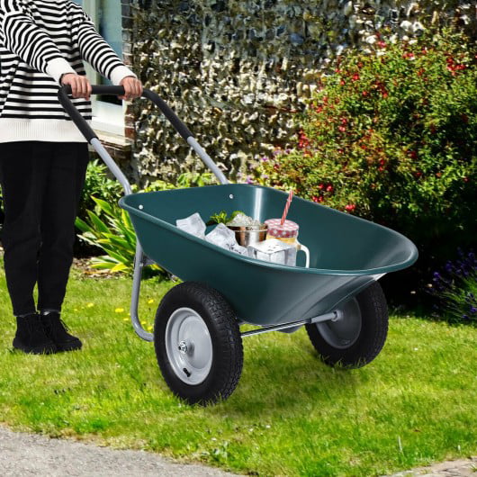 2 Tire Wheelbarrow Home Garden Cart Garden Work Heavy-duty Dolly Green 