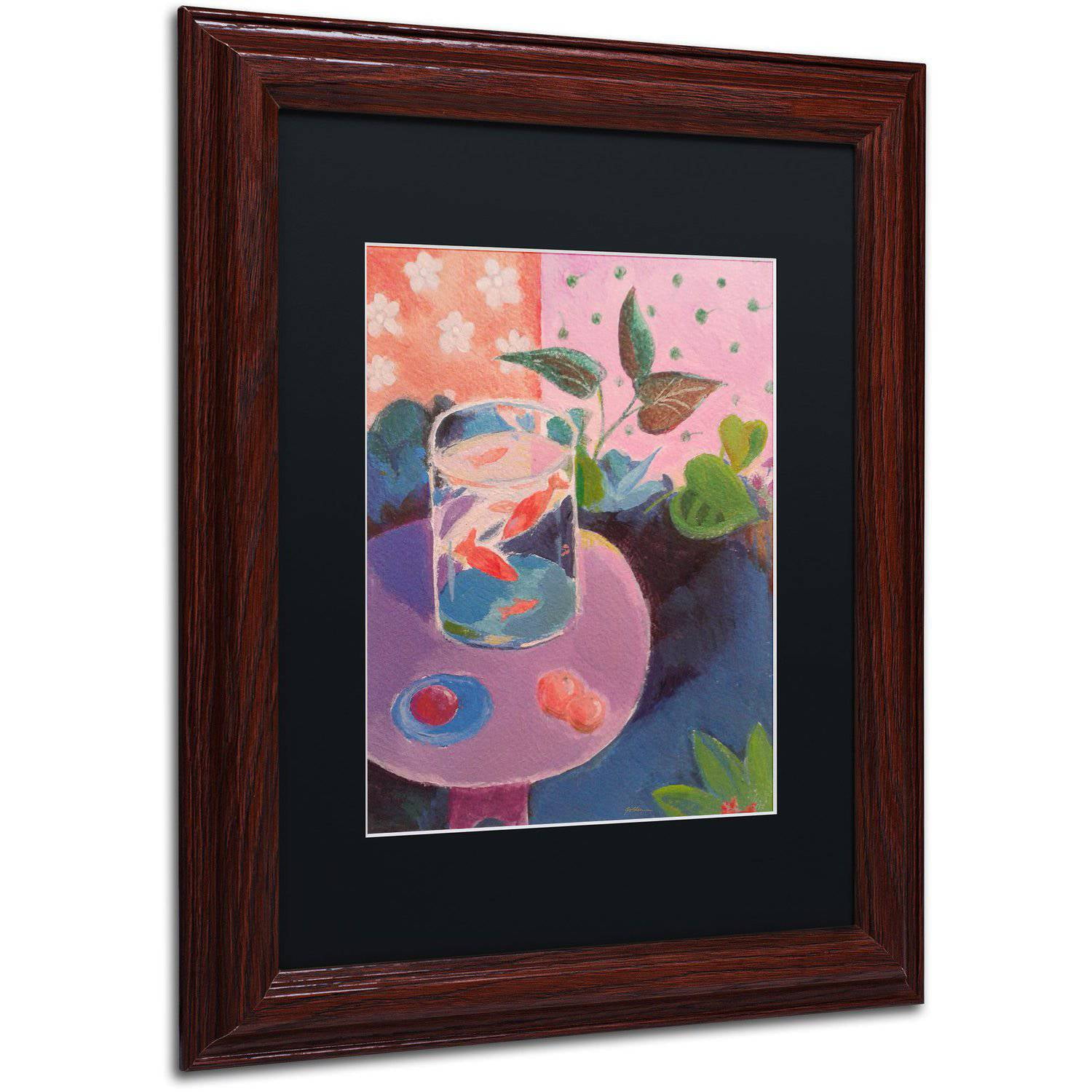 Trademark Fine Art "Goldfish" Canvas Art by Sheila Golden Black Matte, Wood Frame