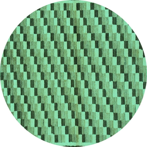 Ahgly Company Machine Washable Indoor Round Checkered Turquoise Blue Modern Area Rugs, 6' Round