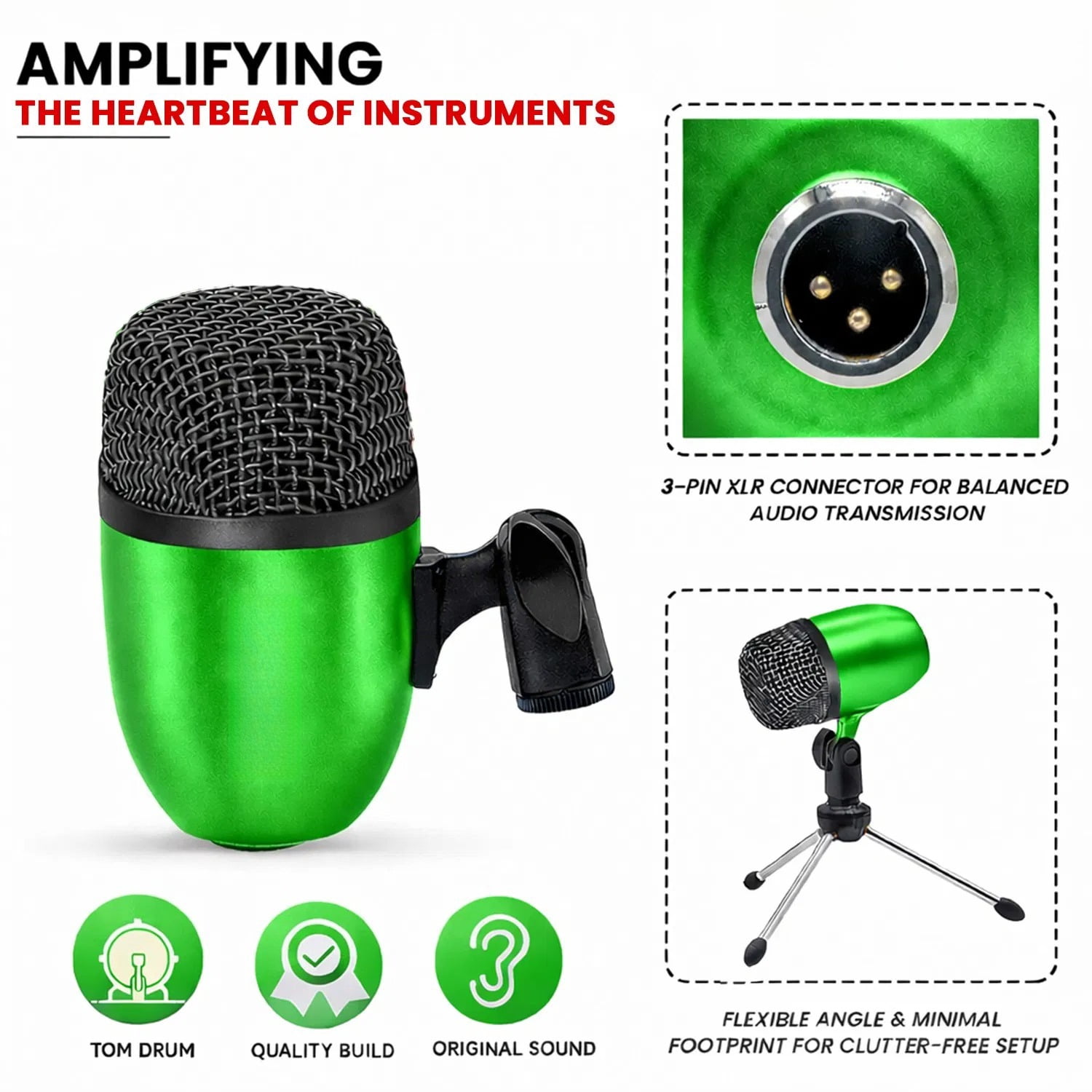 Bass Microphone, Portable Microphone, Clip-on Microphone, with Desktop Stand and XLR Interface, Suitable for Recording Studios and Concerts