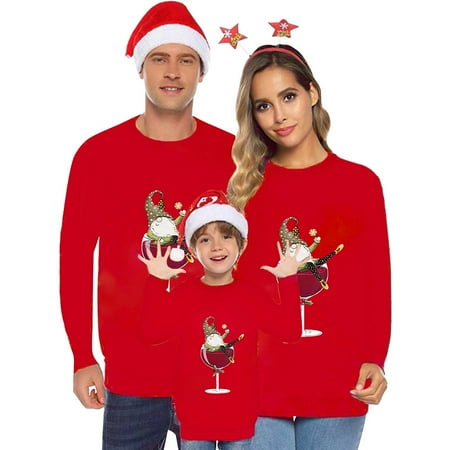 

Christmas Pajamas for Family Red Family Christmas Pjs Matching Sets Children Christmas Parent Child Outfit Santa Merry Christmas Printed Long Sleeved Pullover Casual Round Neck Sweatshirt
