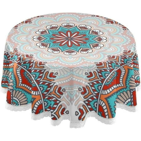 

Hyjoy Bohemia Round Tablecloth 60 inch Waterproof Tablecloth Stain Resistant and Wrinkle Decorative Patio Table Cloths for Kitchen Dinning Room Party Home Garden Picnic
