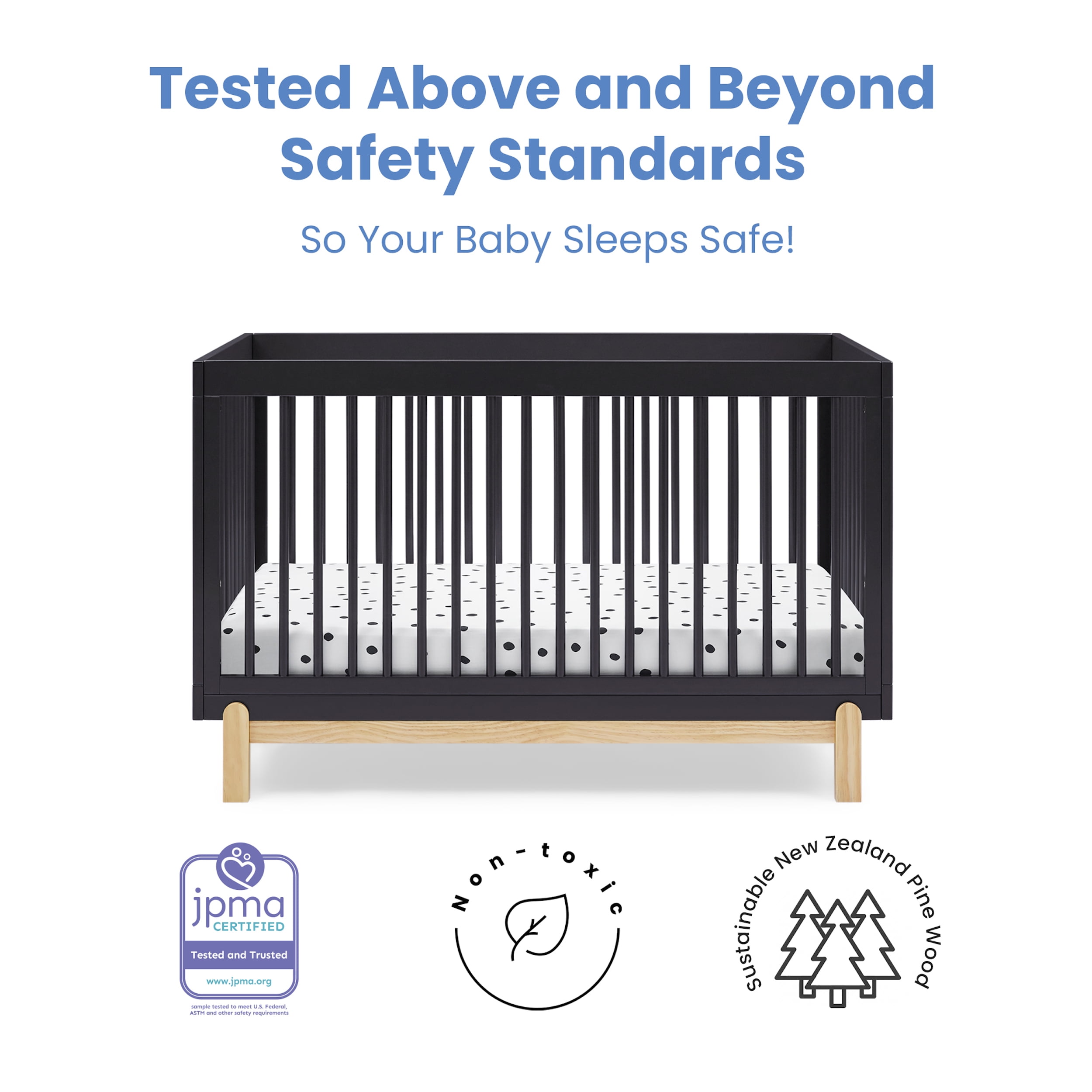 Delta Children Poppy 4-in-1 Convertible Crib - Greenguard Gold Certified, Midnight Grey/Natural