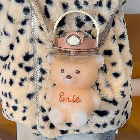 Bear Straw Bottle Cartoon Kids Water Bottle Transparent Leak-proof