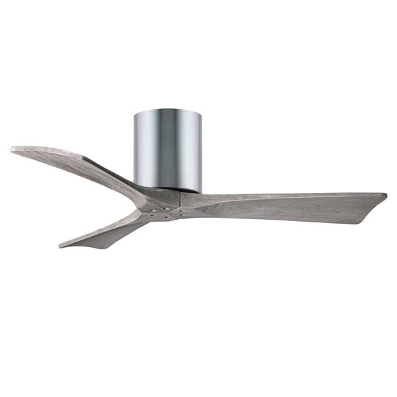 Matthews IR3H-CR-BW-42 Irene Indoor/Outdoor Damp Rated 42" Hugger Ceiling Fan with Remote & Wall Control, Silent DC Motor, 3 Barn Wood Solid Wood Blades, Polished Chrome
