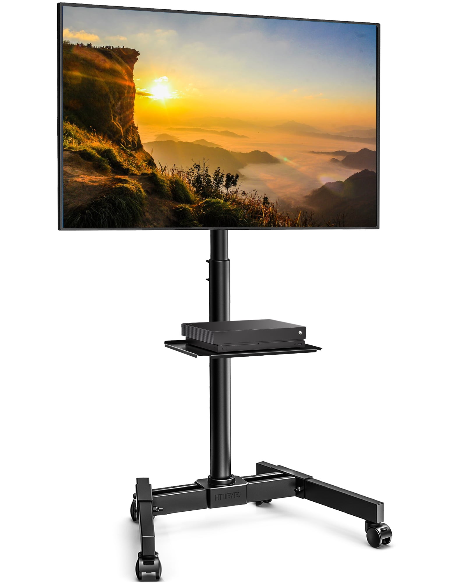 FITUEYES TV Stand with Wheels and Wooden Base for TVs up to 60', White