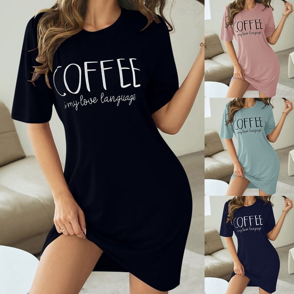 Sakmal Lightweight Womens Moomoo Nightgowns Valentines Short Sleeve Love Night dress Letter Print Short Womens Nightgown L