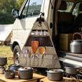 thumbnail image 1 of Bolsa de almacenamiento colgante para utensilios de camping con múltiples bolsillos, organizador plegable e impermeable para cocina al aire libre, viajes, autocaravanas, picnic, color caqui, 37x30 cm., 1 of 6