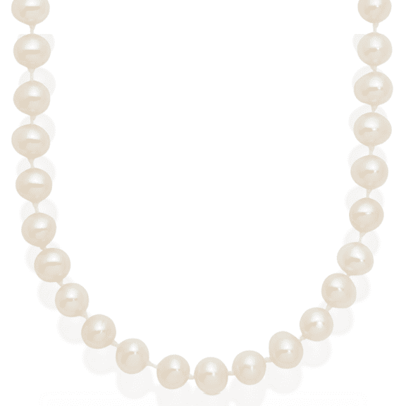14K Solid Yellow Gold 5mm White Near Round Freshwater Cultured Pearl Necklace Chain