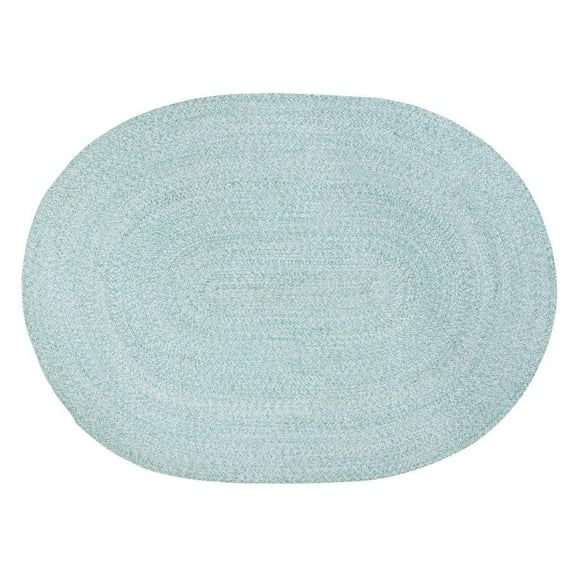 Super Area Rugs Country Farmhouse Braided Cotton Handmade Area Rug Turquoise & White 3' x 5' 3' x 5' Oval