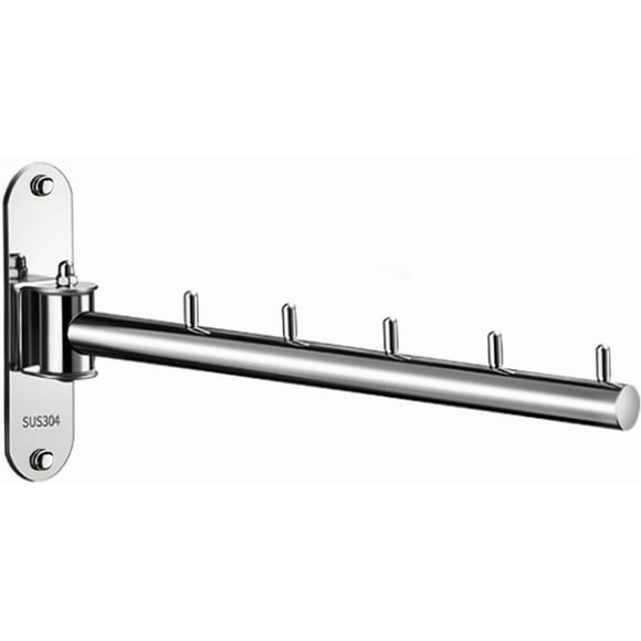 Clothes Hanger Rack Swing Arm, Folding Clothes Hanger Wall Mounted Space Saving Drying Rack, Stainless Steel 304 Laundry Room Valet Hook Holder, Foldable Hanging Hook Rod (Silver)