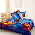 thumbnail image 4 of Homewish Magical Halloween Pumpkin Full Size Comforter Sets,Bat Night Sky Print Bedding Comforter Set,Deep Blue Orange,Halloween Reversible,3 Pieces,1 Comforter and 2 Pillowcases, 4 of 7