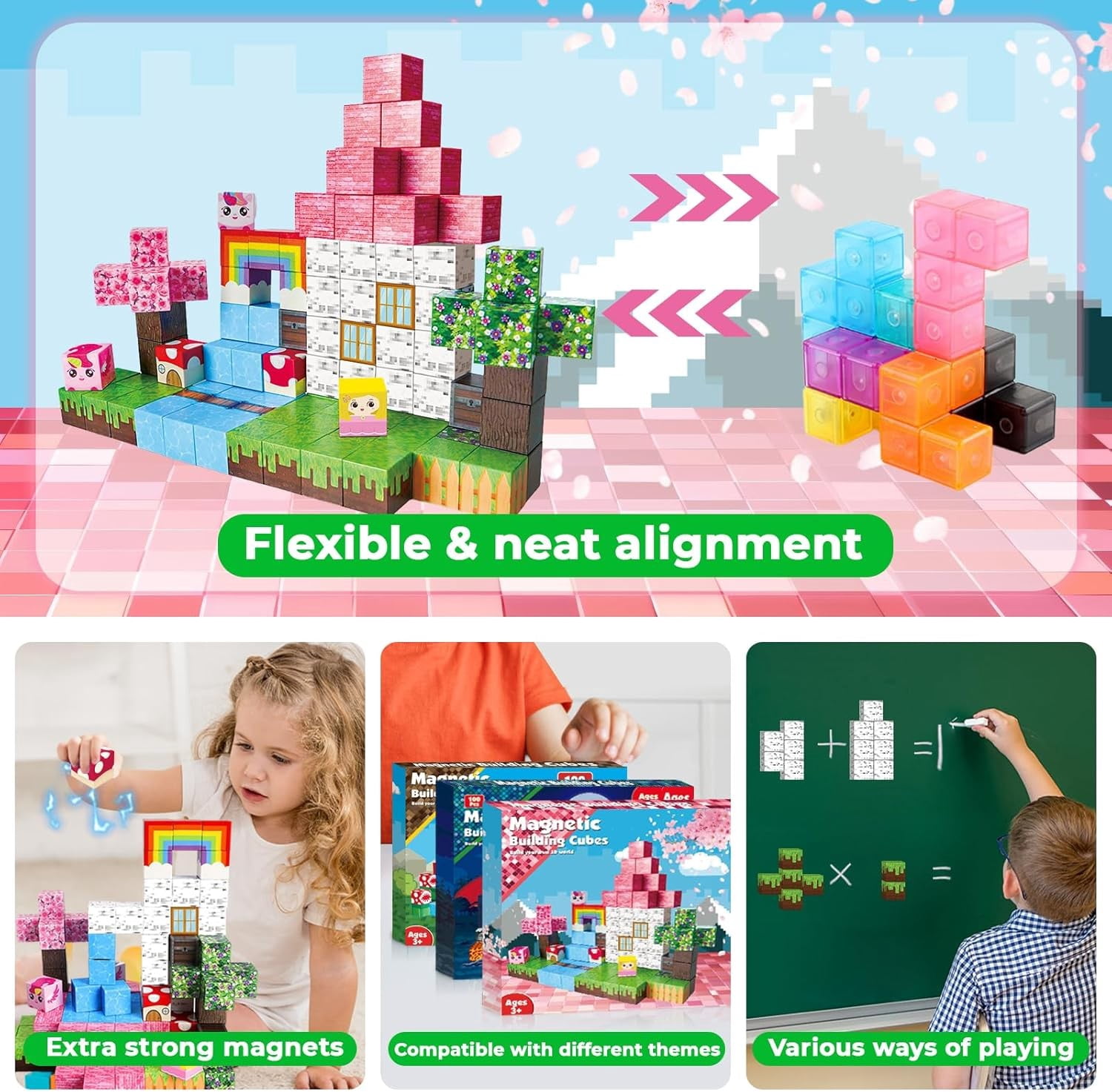 Magnetic Blocks Building Toys for Boys & Girls, 100PCS Building Blocks with Magnificent Unicorn House, Ideal Building & Construction STEM Toys Gifts for Toddlers 3+ Years Old