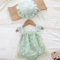 thumbnail image 2 of REDARER Girls Daisy Floral Romper Set, Mint Green Tulle Bodysuit with Matching Sun Hat,0-3 Months, 2 of 4