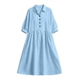 thumbnail image 4 of Womens Dresses Zeliretfy Women's Button Up Polo Collar Shirt Dress 3/4 Sleeve Ruffle Tiered Flowy Maxi Long Dress Casual Fashion Solid Color Dress, 4 of 8
