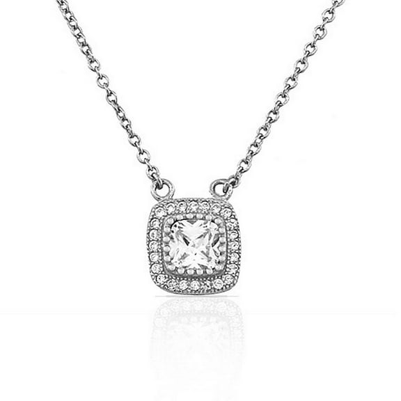 925 Sterling Silver White Clear CZ Womens Cushion Pendant Necklace