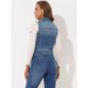 thumbnail image 4 of Allegra K Chaleco de mezclilla para mujer, chaqueta desgastada sin mangas con cuello doblado y perlas Azul S, 4 of 5