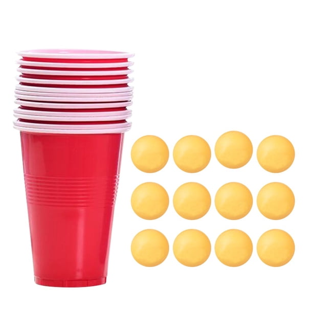 Matsuzay Juego de 12 unidades de juego de fiesta, pelota de tenis de mesa, juego de tazas de bebida, tazas de plástico para bebidas de fiesta familiar, Kits de decoración para fiestas red Matsuzay HA002824-01B