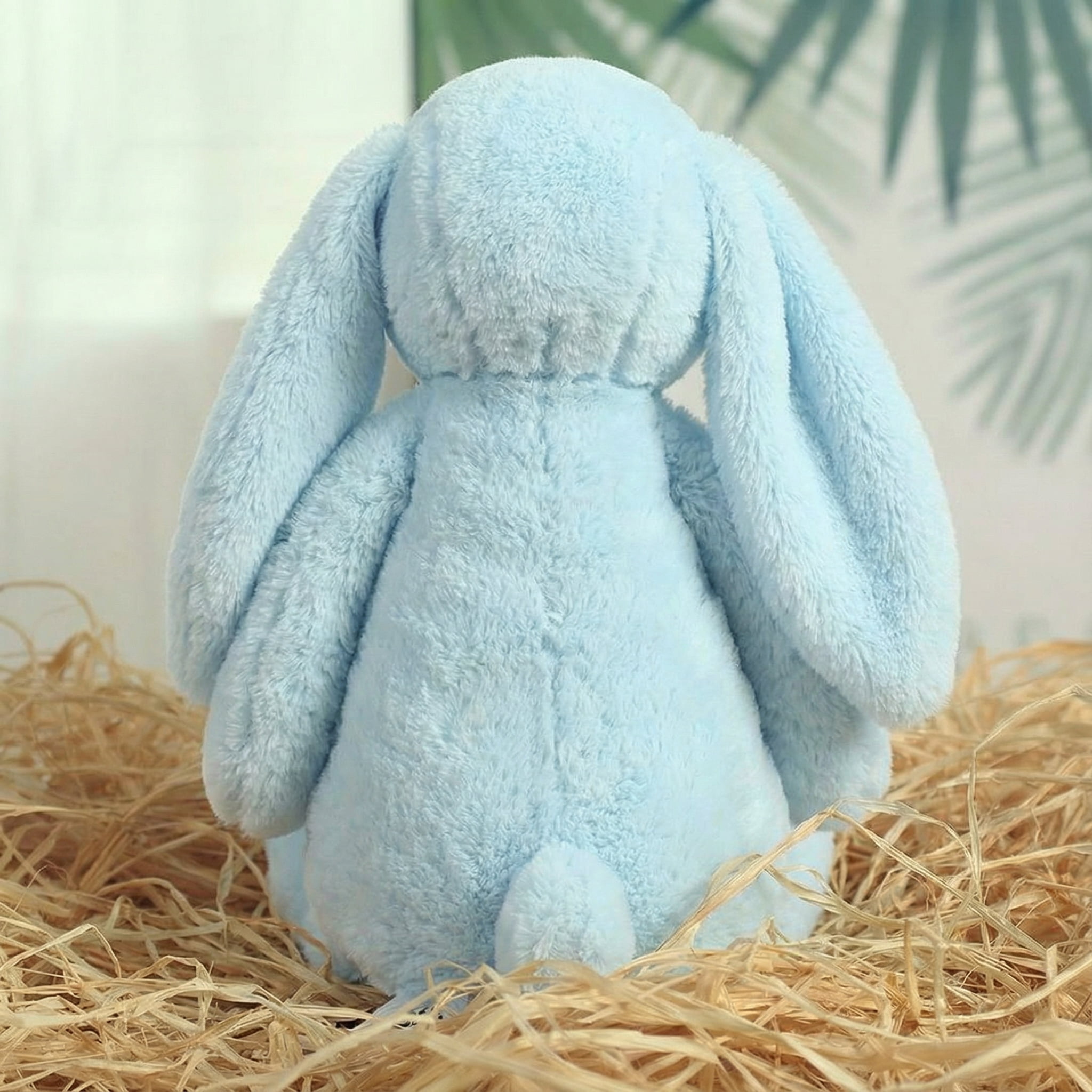 9.8" Baby Sky Blue Shaggy Easter Bunny Plush Toys - Solid Color Rabbit Stuffed Animal Doll - Fuzzy Soft Pastel Plushie for Spring Decor & Newborn Boy Nursery Basket Stuffer Gift
