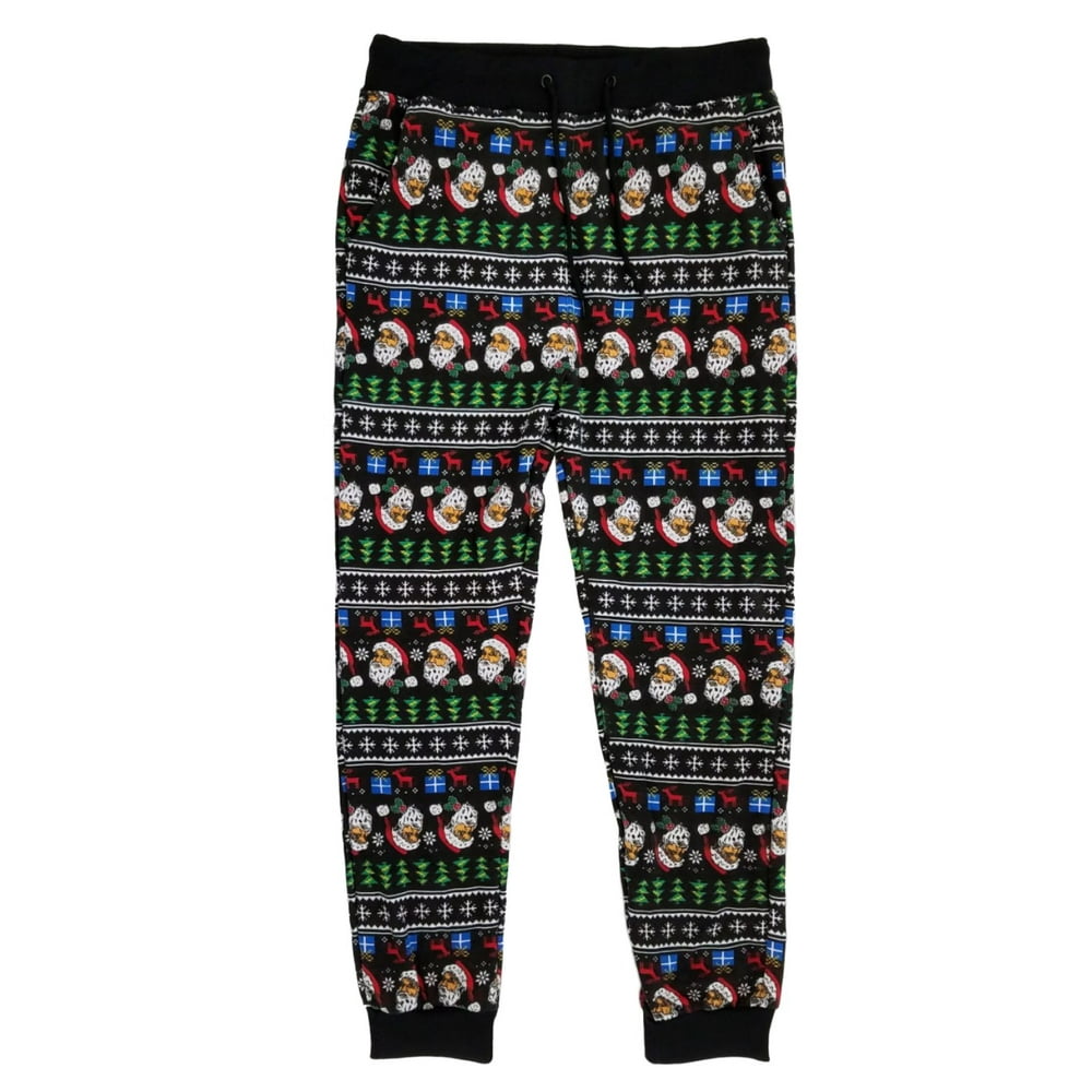 Seven Oaks Mens Black Ugly Christmas Santa Jogger Pants Sleep Pants