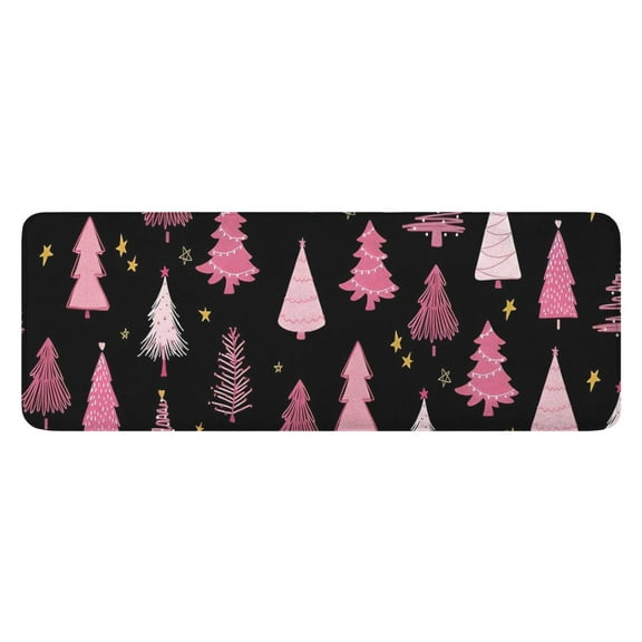 Black and Pink Christmas Tree Pattern Kitchen Rug Mat,Kitchen Runner Rugs Non Skid Washable,Decorative Kitchen Floor Mats for Kitchen,Sink,Laundry,17"x47.2"