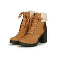 thumbnail image 5 of Women Sherpa Cuffed Lace up Lug Stacked Ankle Boot 19579, 5 of 6