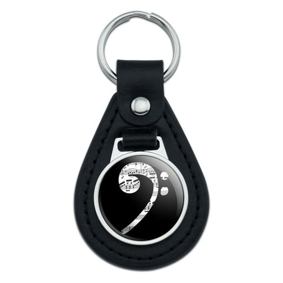 Sheet Music Bass Clef Music Black Leather Keychain