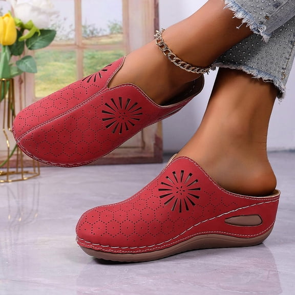 YOUYEDIAN Orthopedic Sandals for Women Arch Support Flat Wedge Sandals Wide Non Slip Slip on Hiking Shoes Comfortable 2026 Foam Shoes (Hot Pink)