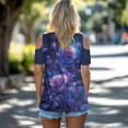 thumbnail image 3 of POLERO Rose Night Print Womens Cold Shoulder Shirts Short Sleeve Tops Soft V Neck Tees Summer Blouses Lightweight for Ladies Travel Dating Shopping L, 3 of 7