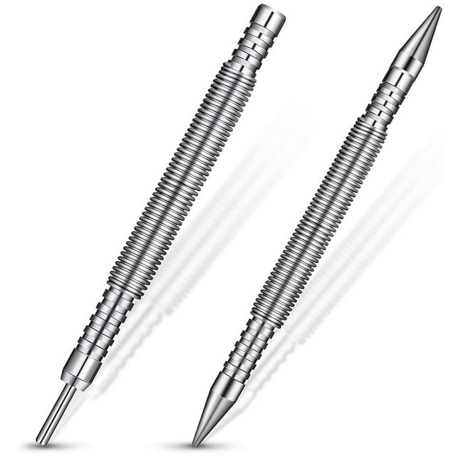 POINTERTECK 2Pcs Spring Center Punch Hammerless Dual Head Nail Setter Spring Loaded High Carbon Steel Nail Punch Narrow Space Door Hinge Pin Remover Tool for Carpenter Woodworking