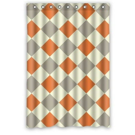 Shower Curtain Orange And White WOPOP Stripes Cross Orange Diamonds Shower Curtain Waterproof Polyester Fabric Bathroom Curtain 48x72 inch ()
