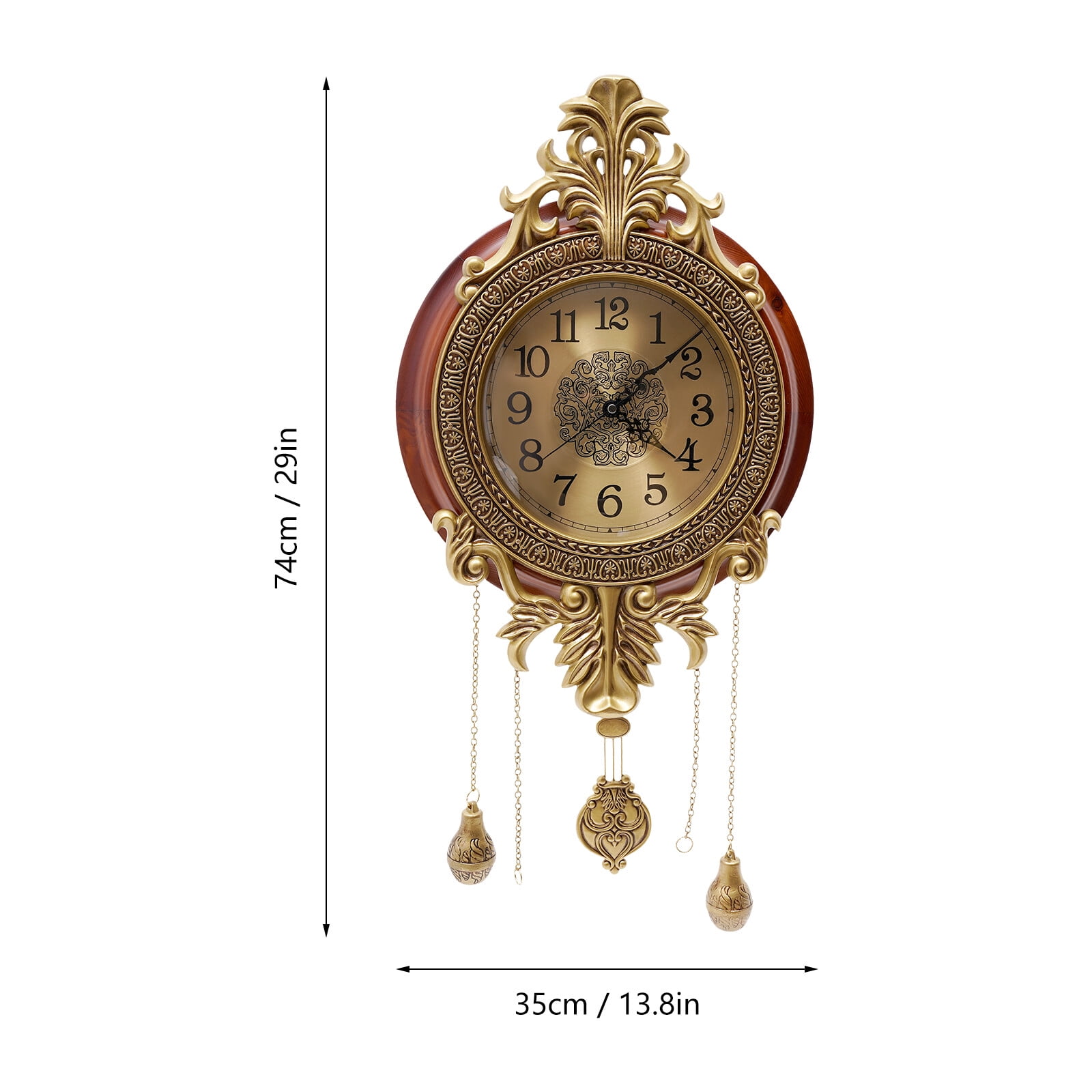 Wall Mount Vintage Wall Clock Battery Quartz Operated Silent Clock with Swinging Pendulum for Living Room