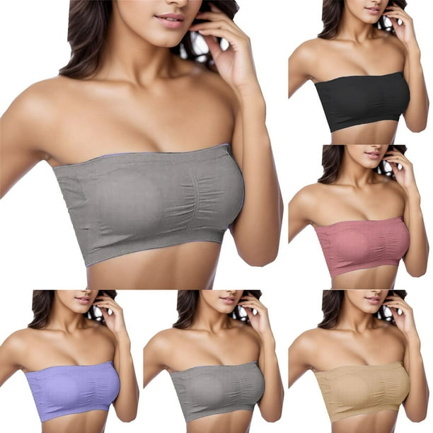 WILLBEST Brasier Sin Varillas Mujer Sujetador Elástico Sin Tirantes De Una Pieza, De Verano, Tipo Bandeau, Talla Grande, Sin Tirantes, Cómodo, Sin Aros, Con Relleno, Para Mujer, Talla 396