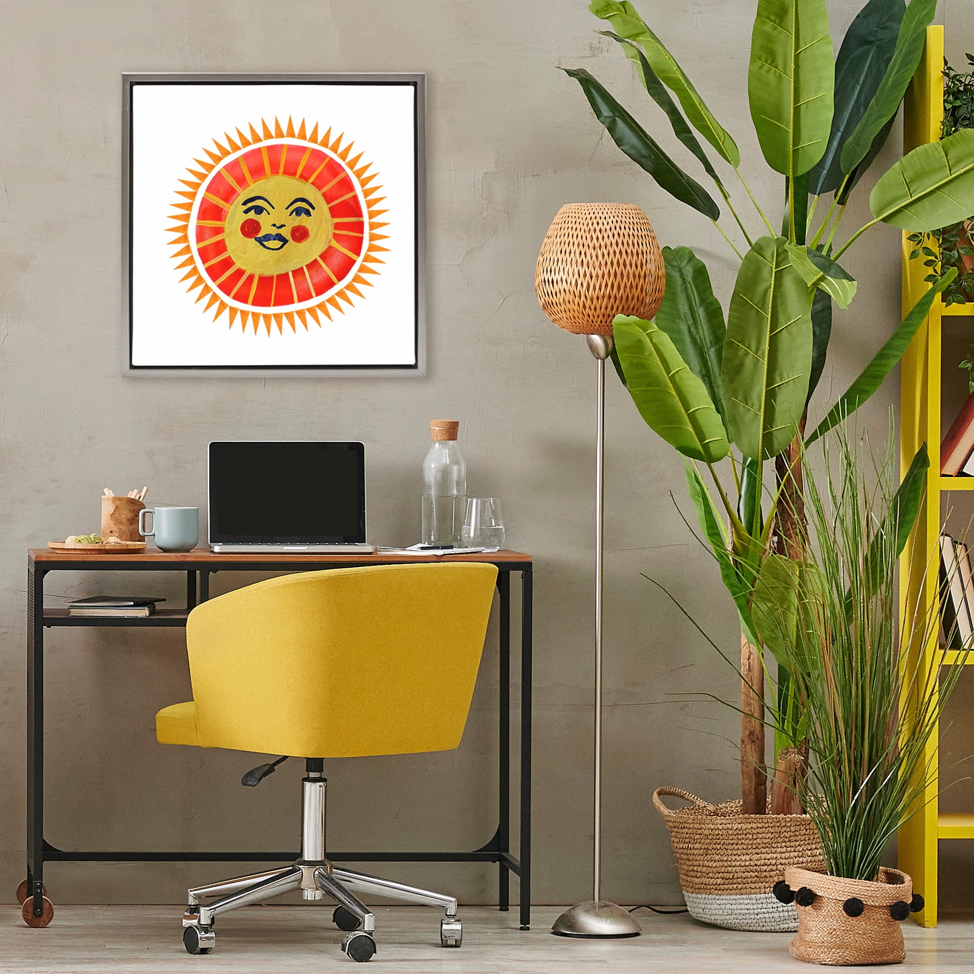 Stupell Industries Cheerful Boho Sun Gray Framed Floater Canvas Wall Art, design by Katherine Herrell Studio