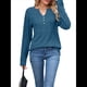 thumbnail image 3 of Camisas de Larga para Mujer, Suéteres Elegantes Informales con Botones y Cuello en V, Tops Tipo Jersey, Conjuntos de Otoño. Azul Pavo Real L, 3 of 10