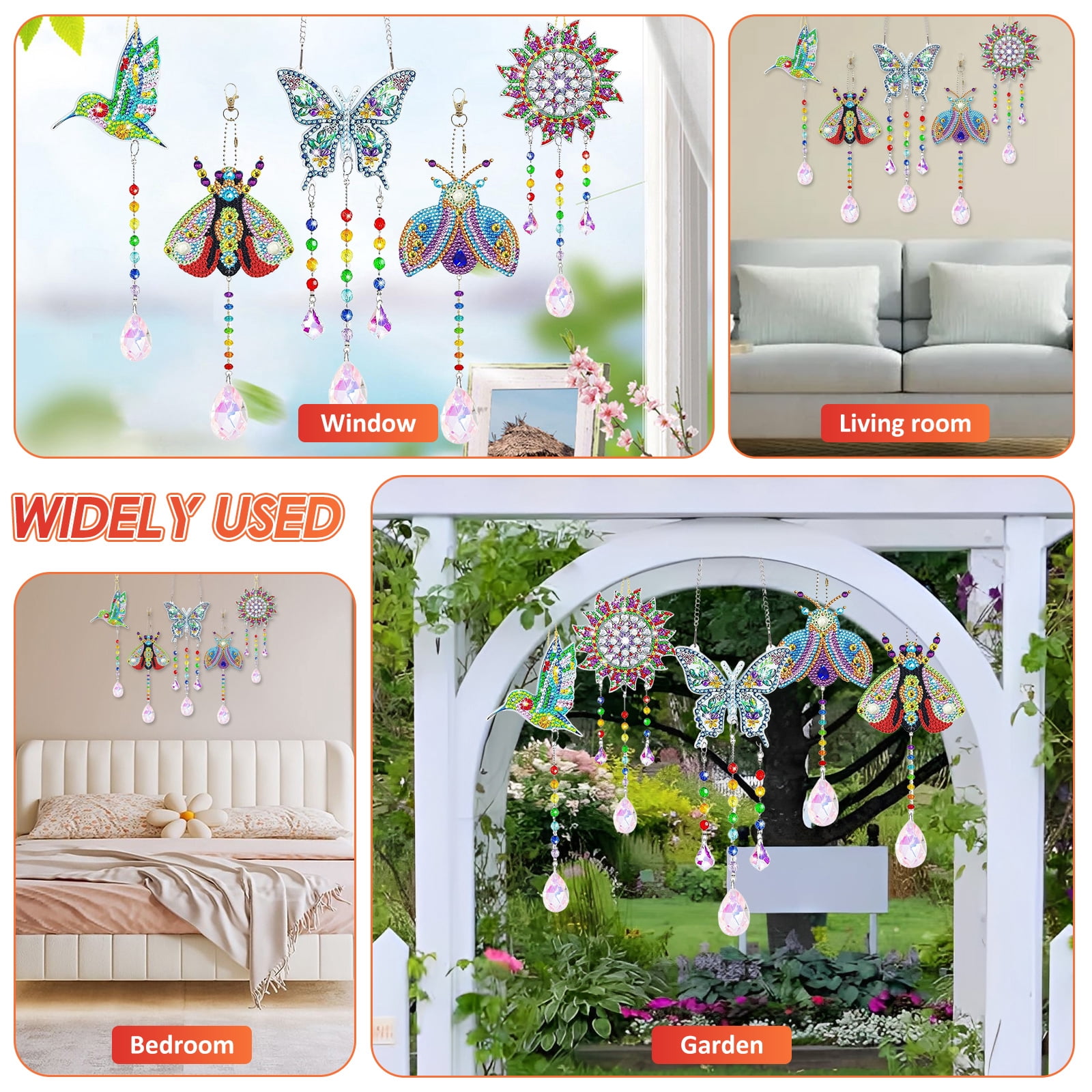 5Pcs Diamond art Kits for Kids/Adults, Crafts for Kids Ages 8-12, DIY Diamond Painting art Wind Chimes Crystal Window Suncatcher Craft, Birthday Gifts for 7 8 9 10 12 Year Old Girls