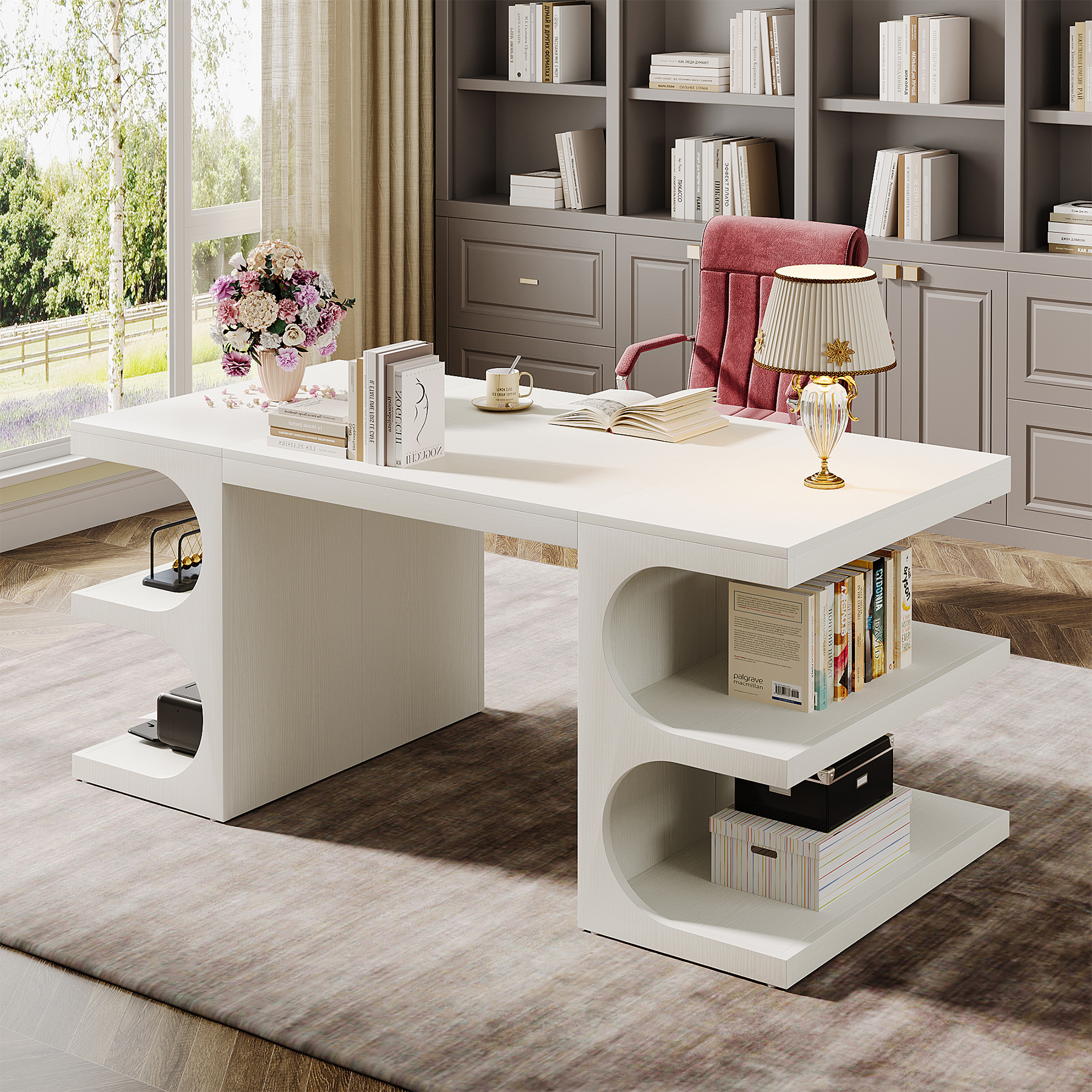 Tribesigns Wood Executive Desk, 62 Inches Computer Desk, Office Desk, Extra Long Writing Desk for Home Office (White)