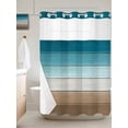 thumbnail image 6 of No Hook Shower Curtain with Snap in Liner, Farm Blue Gradient Wood Board Waterproof Bath Curtain Double Layers with See Through Top Window, Brown Wooden Hotel Shower Curtains 60x72in, 6 of 9