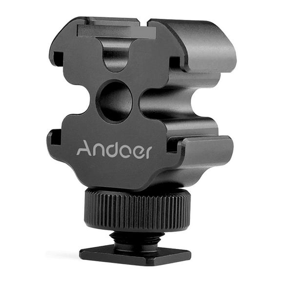 Andoer Triple Cold Shoe Mount Extension Bracket for DSLR Cameras and Smartphones - Lightweight Aluminum Alloy, 3 Cold Shoe Interfaces, 1/4 Inch Screw Hole - Ideal for Microphones, LED Lights, and More