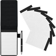 Small Leather Notepad Holder Pocket Notebook with 8pcs 3x5 Inch Replacement Memo Pads and 1pc Metal Pen Multifunctional Portable Mini Notepad Memo Book for Adults Students (Black)