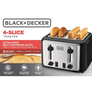 BLACK+DECKER Black/Silver 4‑Slice Toaster with Extra‑Wide Slots, 7 Adjustable Shade Settings, High‑Lift Lever & Drop‑Down Crumb Tray