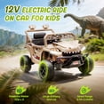 thumbnail image 5 of 12V Ride On Cars for Kids, Kids Ride on Toys with Remote Control, Dinosaur Kids UTV Cars, 4 Wheel Suspension Electric Vehicle with Bluetooth, Music, LED, Ideal Gift for Boys Girls 2-4, Khaki, 5 of 9