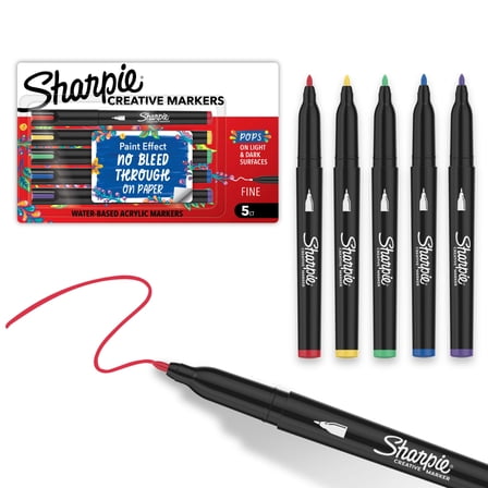 Sharpie Creative Markers, Water-Based Acrylic Paint Markers, Fine Tip, Assorted, 5 Count