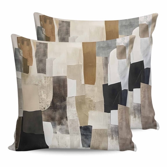Pillow Covers 16x16 Set of 2, Modern Black Brown Throw Pillow Covers Decorative Couch Cushion Cover, Abstract Oil Painting Art Microfiber Soft Square Pillowcases for Bedroom Living Room Sofa