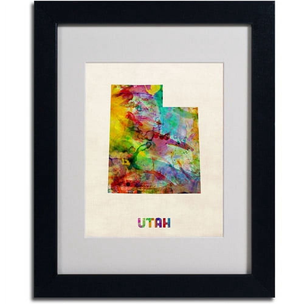 Trademark Fine Art "Utah Map" Matted Framed Art by Michael Tompsett, Black Frame