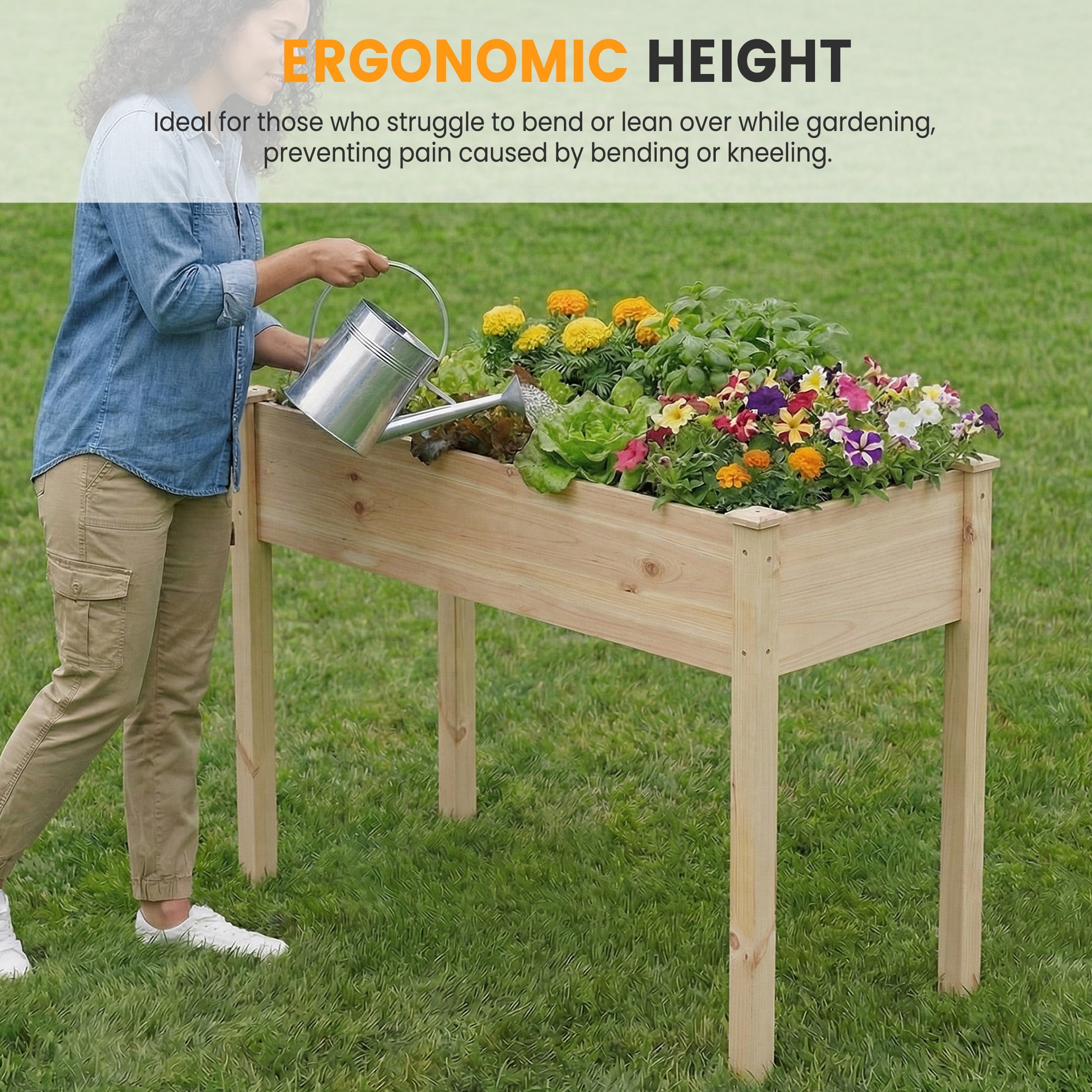 EDX Wooden Raised Garden Bed, Outdoor Planter Box Kit for Vegetables, Flowers and Herbs,Natural Wood Color