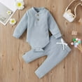thumbnail image 4 of WOYY Boys Outfits Solid Ribbed Long Sleeve Bodysuit Romper Pants Set, Sizes 12-18M, 4 of 8