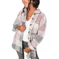 thumbnail image 1 of HSHDLDF Womens Casual Plaid Shacket Button Down Long Sleeve Shirt, 1 of 5