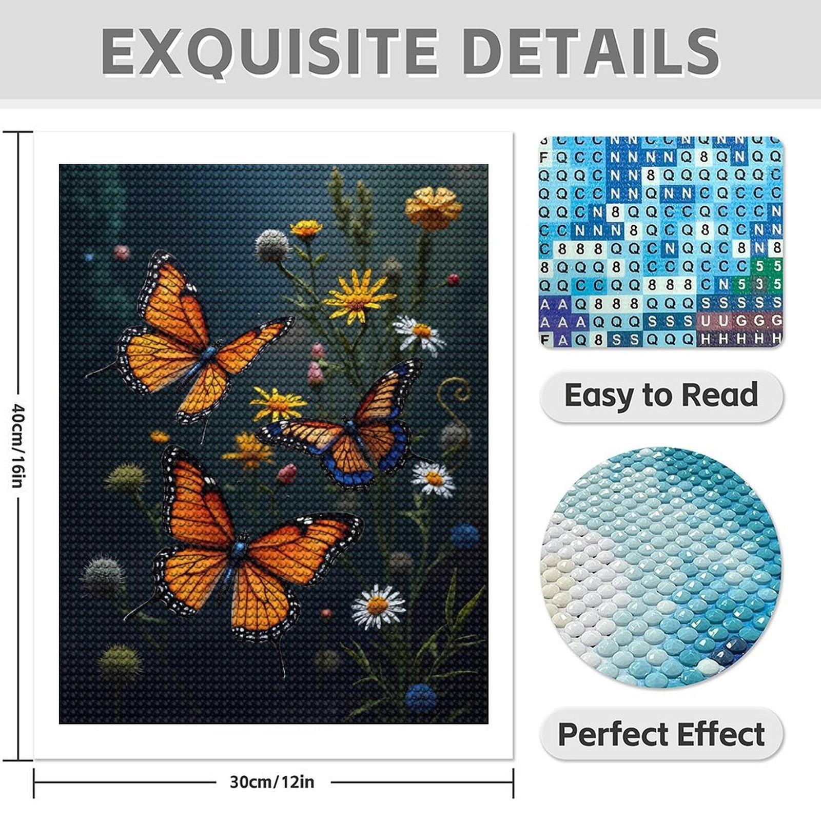Diamond Art Kit for Adults, Modern Butterfly Orange Print No.1061 Diamond Painting for Adults Beginners, 5D DIY Diamond Art Painting Kits, Colorful Diamond Painting Craft for Home Decor 12x16