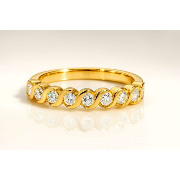 vylahjewellery Elegant 14K Yellow Gold Rings Brilliant Round Cut Moissanite Diamond Engagement Ring Women’s Wedding Anniversary Jewelry Gift September Birthstone Month Proposal Bands